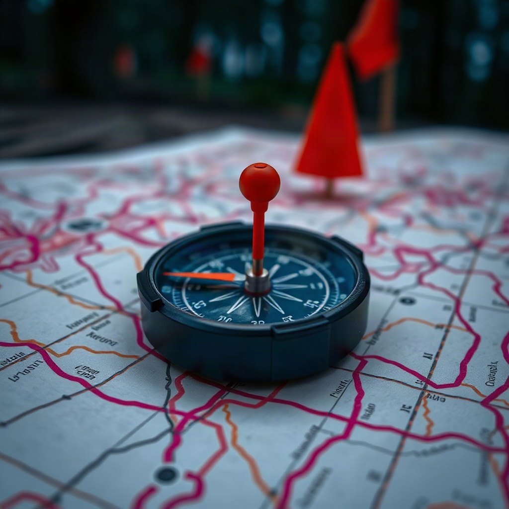 Compass on orienteering map